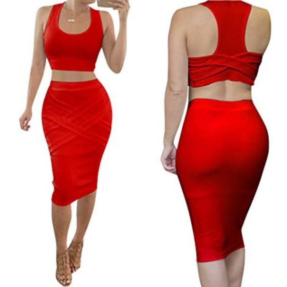 Bess Bridal Womens Crop Top Sexy Bandage Dress S,M